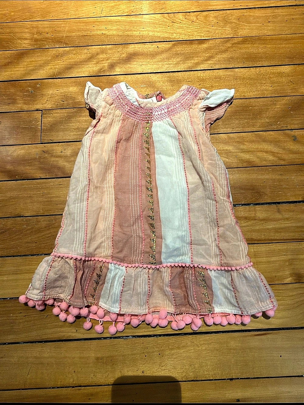 egg New York Pink mauve gold Striped Dress Set Baby 12M fashionable lined